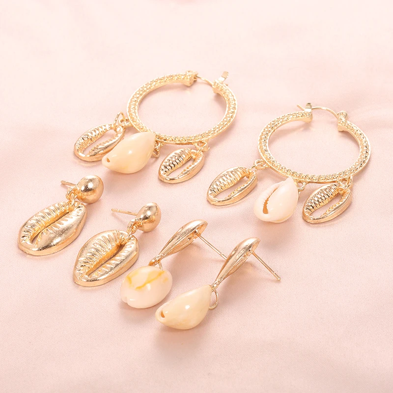 3 пар/компл. в богемном стиле Круглый Геометрическая оболочка Золотая подвеска с шипами серьги, модные, пляжные, вечерние ювелирные изделия женские серьги