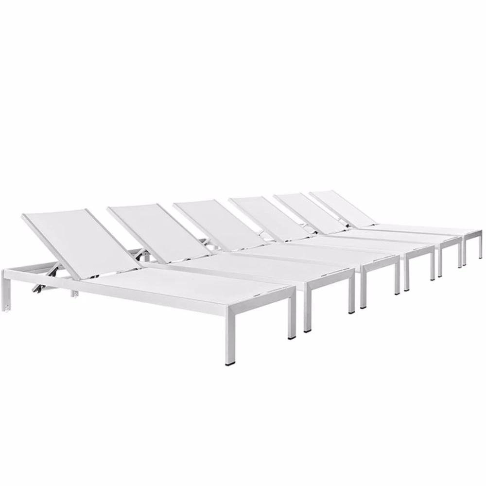 Shore Set of 6 Outdoor Patio Aluminum Chaise, Silver White