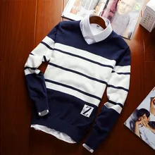 Мужской повседневный полосатый свитер, пуловер, свитер