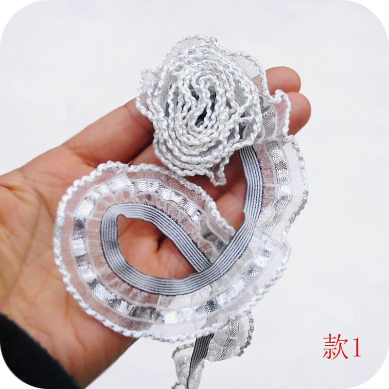 

1M Elastic Pleated Guipure Gold Tulle Lace Trim Ribbon Silver Lace Fabric Sewing Decorations Clothes Craft Supplies dantel YU30