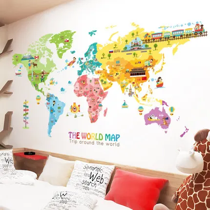 Cartoon Animal Map Home Decoration Vinyl Wall Stickers DIY 95*195CM World Map Kids Room Poster Cartoon Animal Map Home Decoration Vinyl Wall Stickers DIY 95*195CM World Map Kids Room Poster