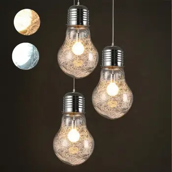 

AKDSteel Romantic Pendant Lights Vintage Iron Glass Big LED Bulb Silver Wire Bar Warehouse Ceiling Creative Lamps warm light