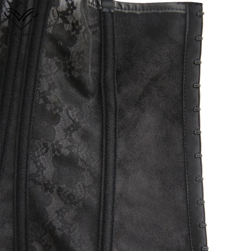 Sladuo Black PU Leather&Lace Straps Push Up Overbust Corsets And Bustiers Waist Shaper Slimming Gothic Steampunk Corset