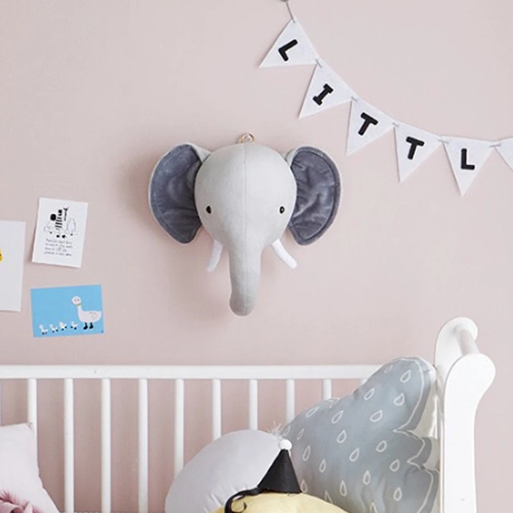 Украшения для детской комнаты-украшение на стену в виде головы слона кролика, детские куклы, розовый кролик, Серый слон, милый настенный светильник
