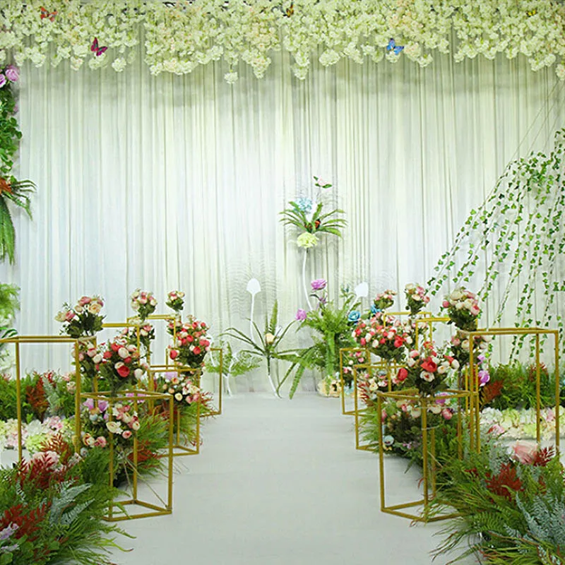 3PCS Gold Flower Vase Floor Vases Column Stand Metal Road Lead Wedding Centerpiece Flower Rack For Event Party Decoration