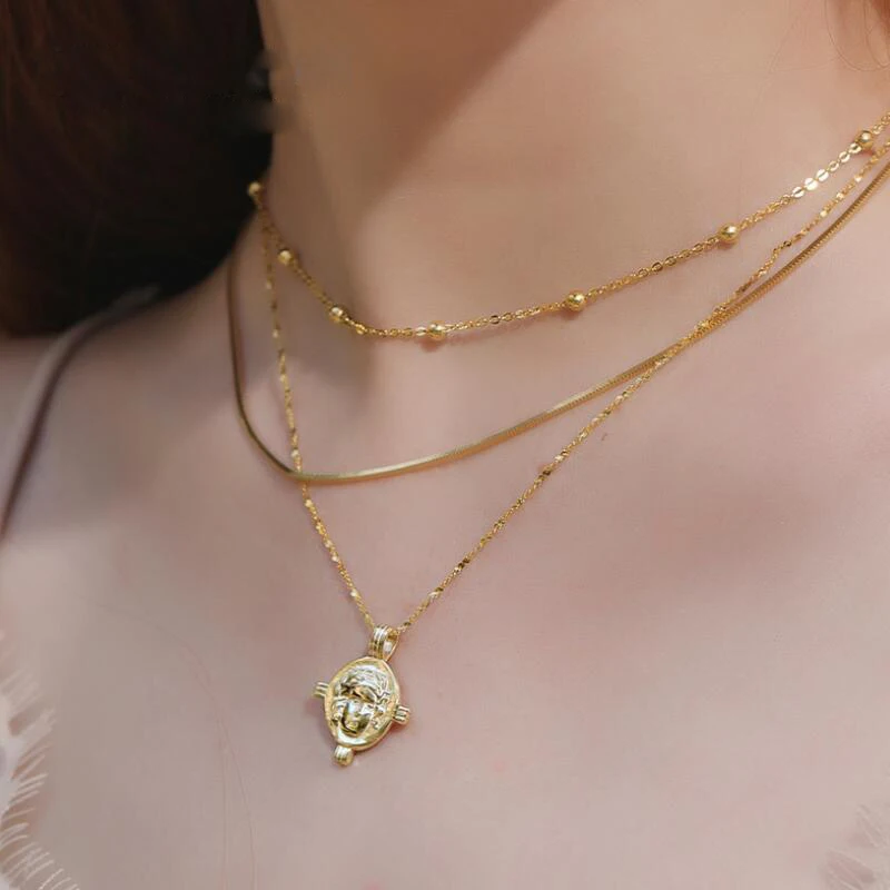 

925 Sterling Sliver Portrait Coin Layered Chokers Minimalist Disc Pendant Choker Necklaces Simple Chain Cross Necklaces Jewelry