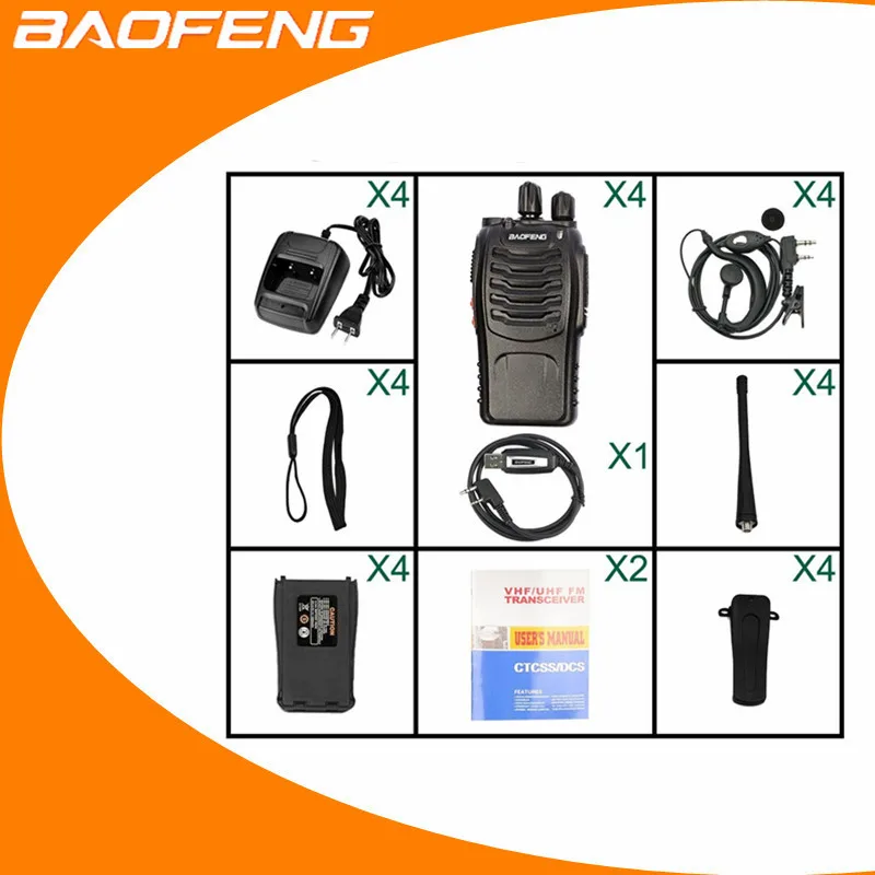 4 шт. BaoFeng BF-888S портативная рация UHF400-470MHZ, радиоприемник 888s CB