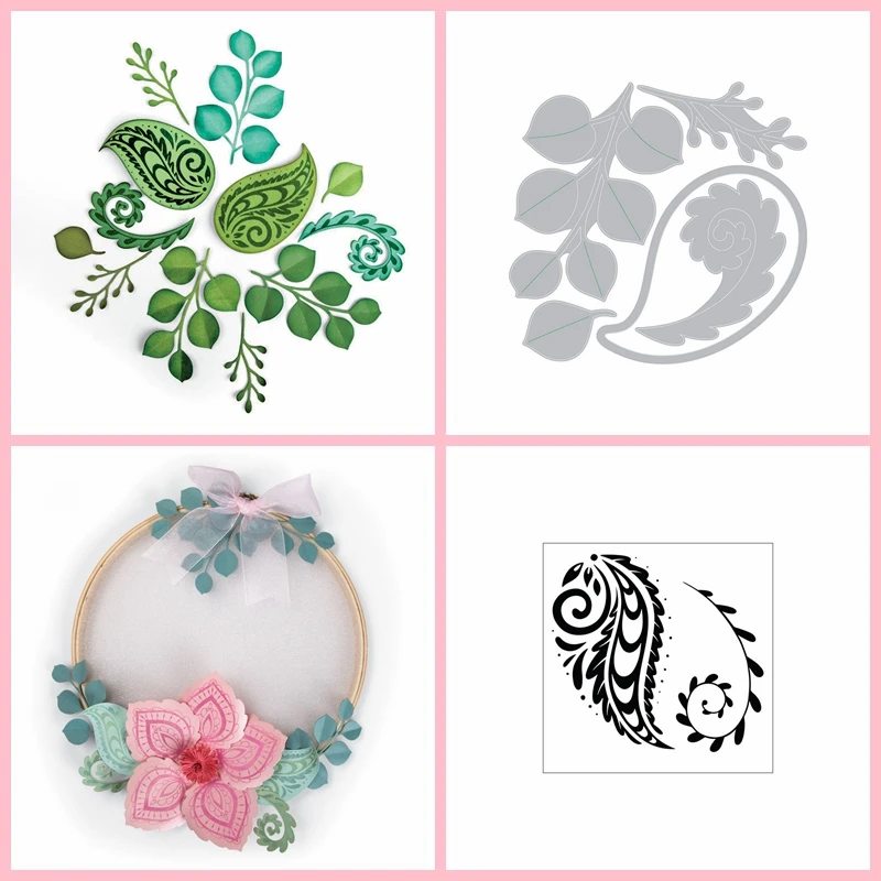 

Eucalyptus Leaves DIY Clear Stamp&Metal Cutting Die Template Stencil Card Album Photo Making Scrapbooking Decoration