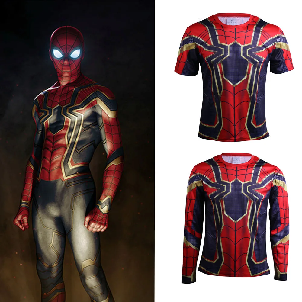 

2018 Avengers 3 Cosplay T shirt Infinity War Iron Spider Man Superhero Mens Print Polyeste O-Neck Top Adult Fantasy Costume