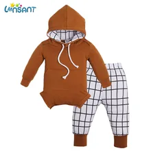 LONSANT/Одежда для новорожденных девочек и мальчиков одежда с длинными рукавами комбинезон с капюшоном+ штаны в клетку для детей от 0 до 18 месяцев, комплект для малышей