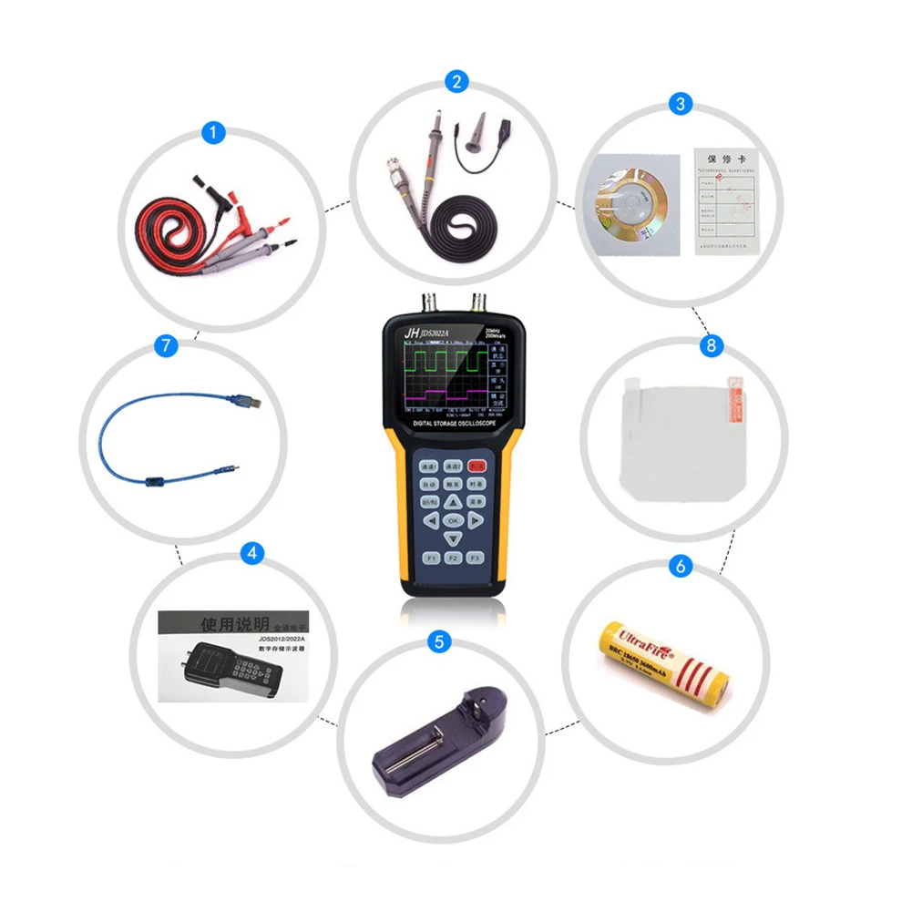 JDS2022A двухканальный портативный цифровой осциллограф 20 МГц полоса пропускания 200 MSA/s частота дискретизации, автомобильный осциллограф