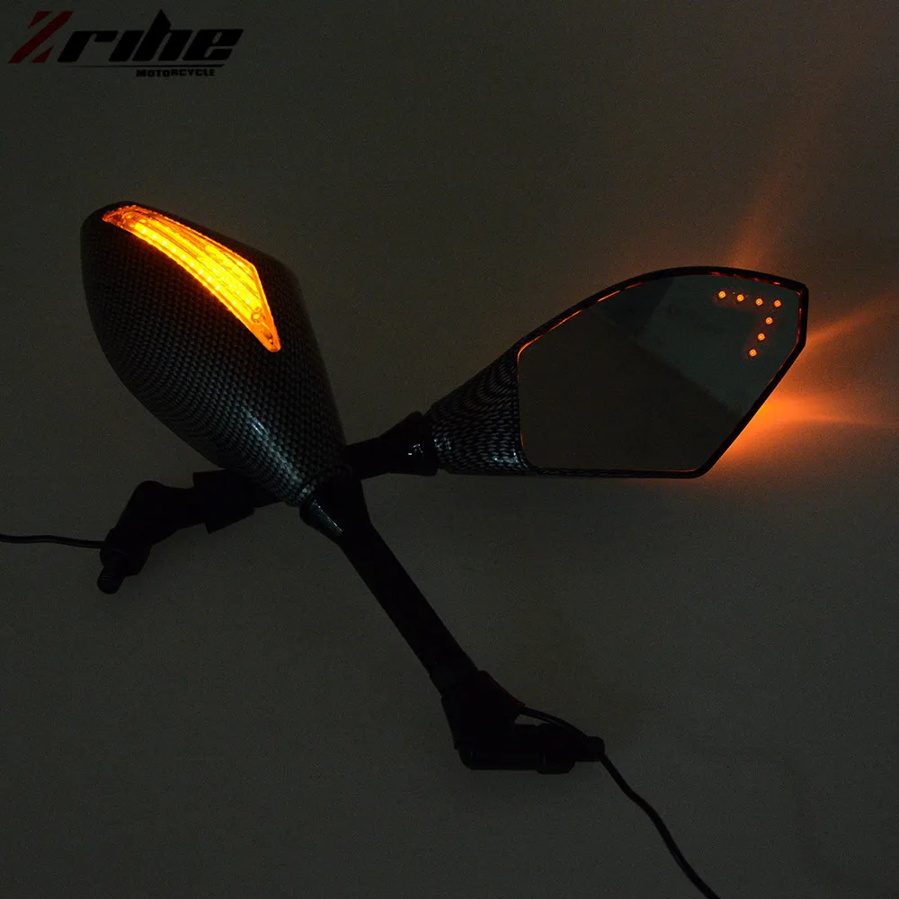for KWOKKER Motorcycle Rearview Mirrors with LED Turn Signal Light For suzuki/honda/yamaha/kawasaki Ducati Rear View Mirrors