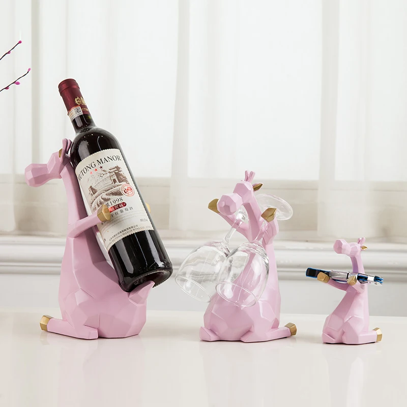 

Living Room Wine Cabinet Decorations Display Animal Nordic Style Table Top Red Wine Rack Set Creative Relocation Gift Creative