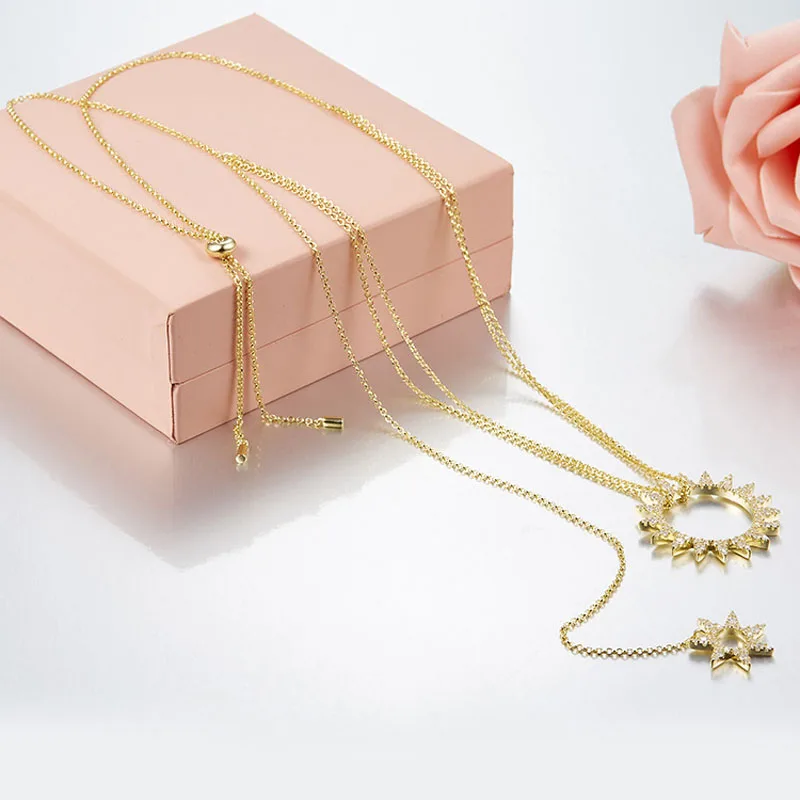 SLJELY, модное роскошное 925 пробы, серебряное, 3 золотых цвета, циркониевое зубчатое ожерелье с геометрическим кулоном, женское Брендовое дизайнерское ювелирное изделие