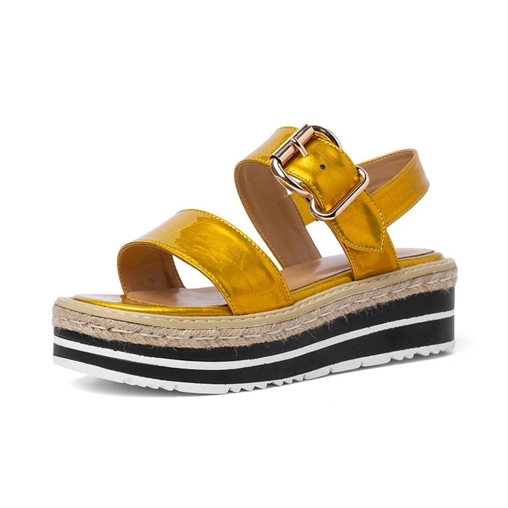 DORATASIA/Коллекция года, лидер продаж, туфли из натуральной кожи, женские летние сандалии на плоской подошве, женские повседневные туфли на платформе - Цвет: Цвет: желтый