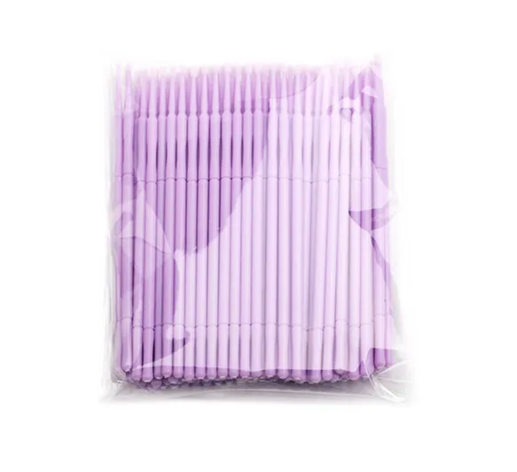 100 шт./лот, одноразовая микро прочная кисть для наращивания ресниц, индивидуальные аппликаторы, тушь для ресниц, кисть для женщин, инструмент для макияжа - Handle Color: 100 purple bag