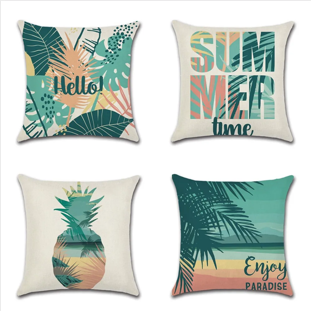 

New Hot Sale XIAOKENAI Cotton Linen Cushion Cover Yellow Pillow Case For Home Decoration Tropical Plant Green Leaf Rainforest