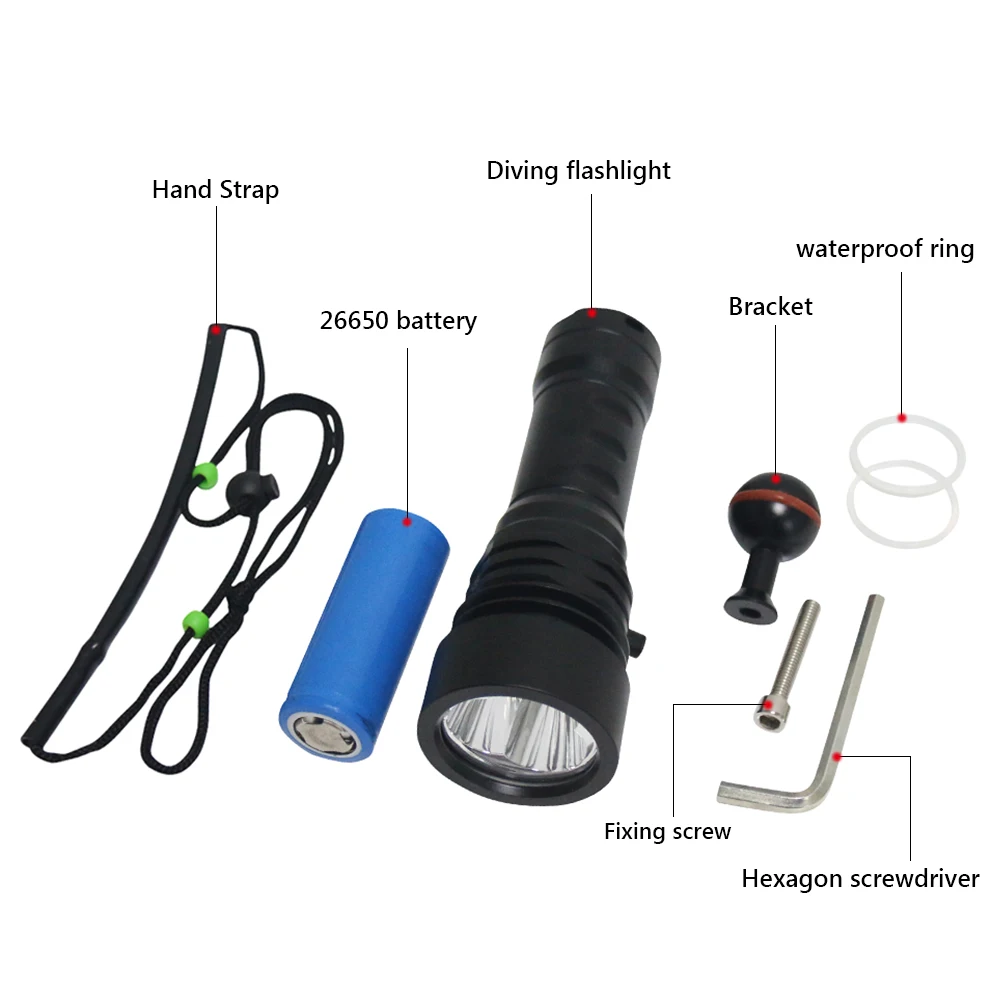 

3l2 Powerful scuba flashlights diving flashlight led CREE XM L2 26650 Rechargeable Battery Portable torch underwater fill light