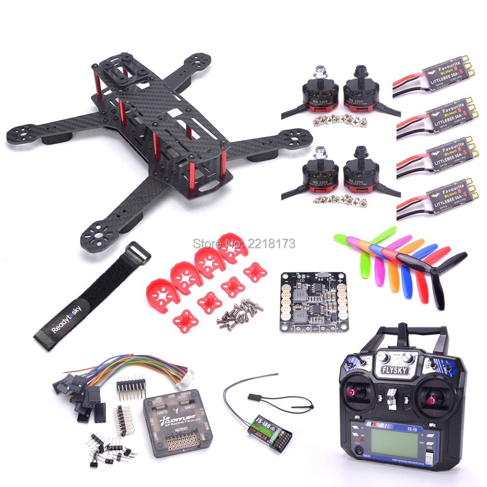 

Carbon Fiber QAV250 250MM Quadcopter Frame F3 Acro Flight Controller RS2205 2300KV 2-4s Littlebee BLHeli-s 30A ESC Flysky FS-I6