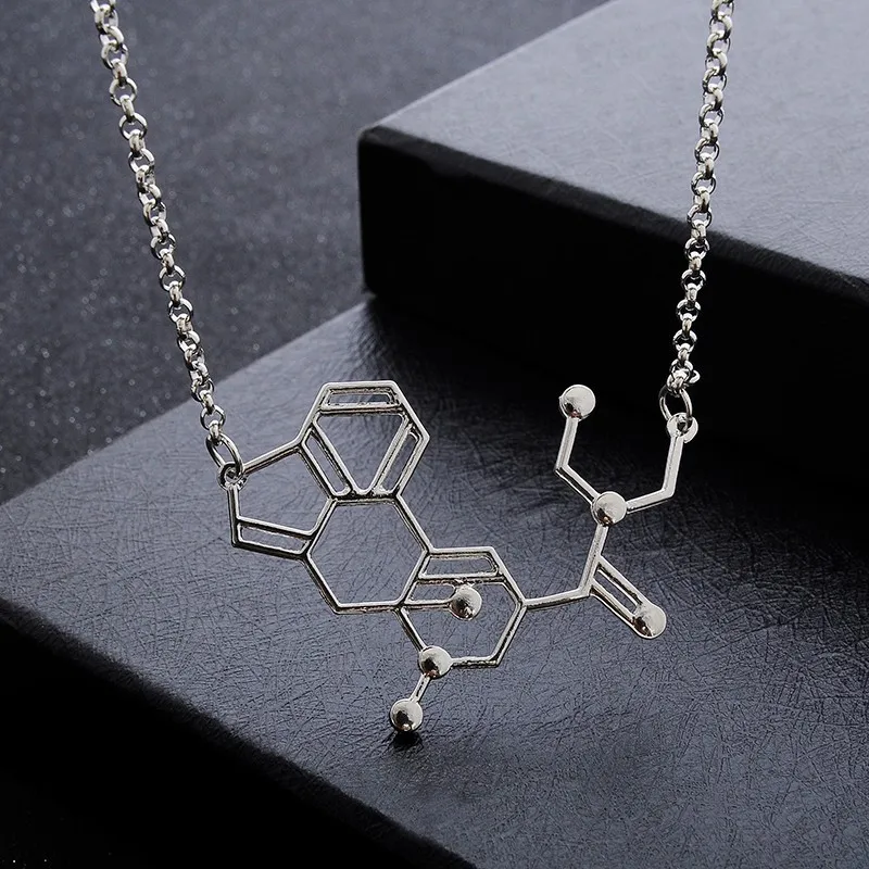 LSD aka кислотная химическая молекула структура ожерелье с подвеской BFF подарок для мужчин и женщин Черный Золото Серебро
