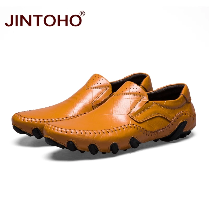 Туфли JINTOHO мужские без шнуровки натуральная кожа повседневная Брендовая обувь