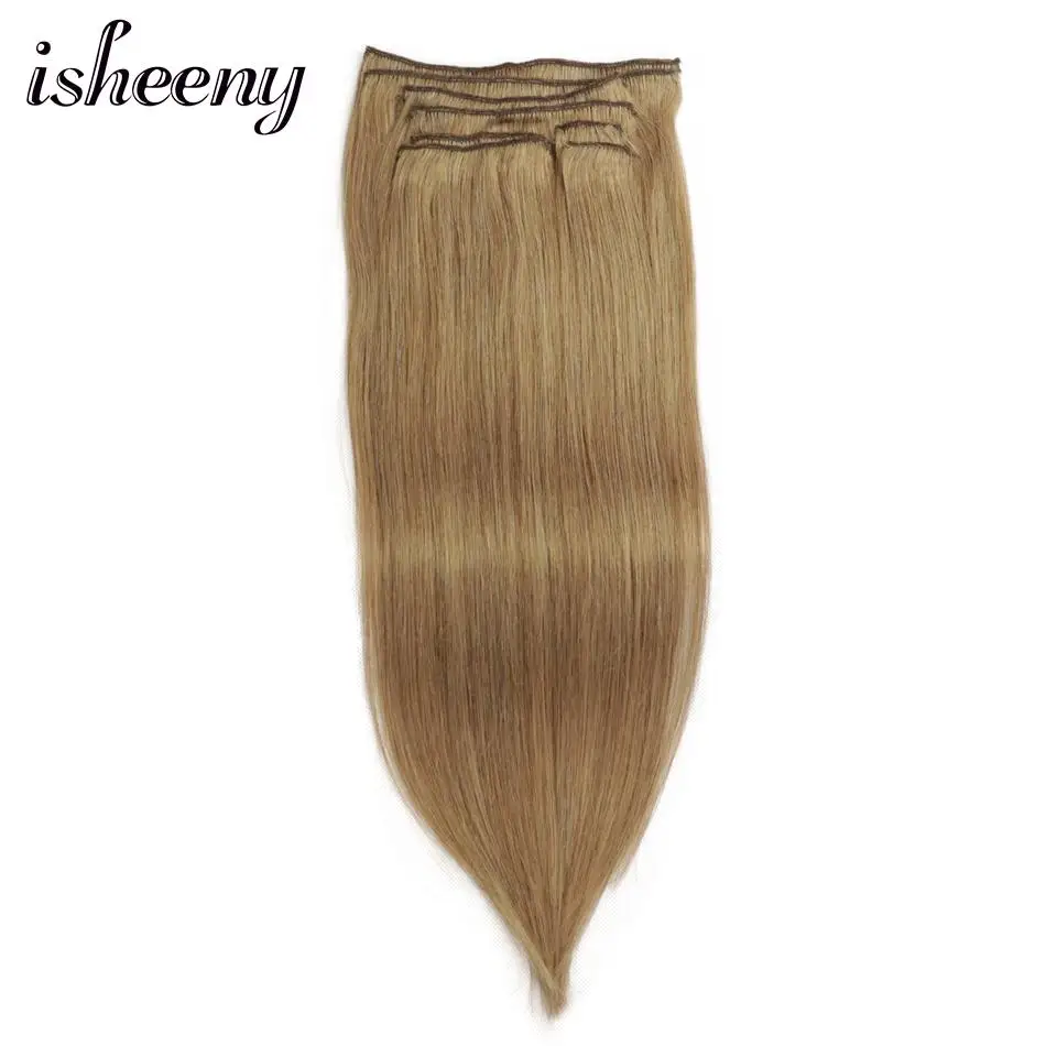 Isheeny Remy(Реми), накладные волосы для наращивания 8 шт./компл. бесшовные натуральные человеческие волосы для наращивания на заколках, на всю голову, бразильский Однотонная одежда волосы на заколках