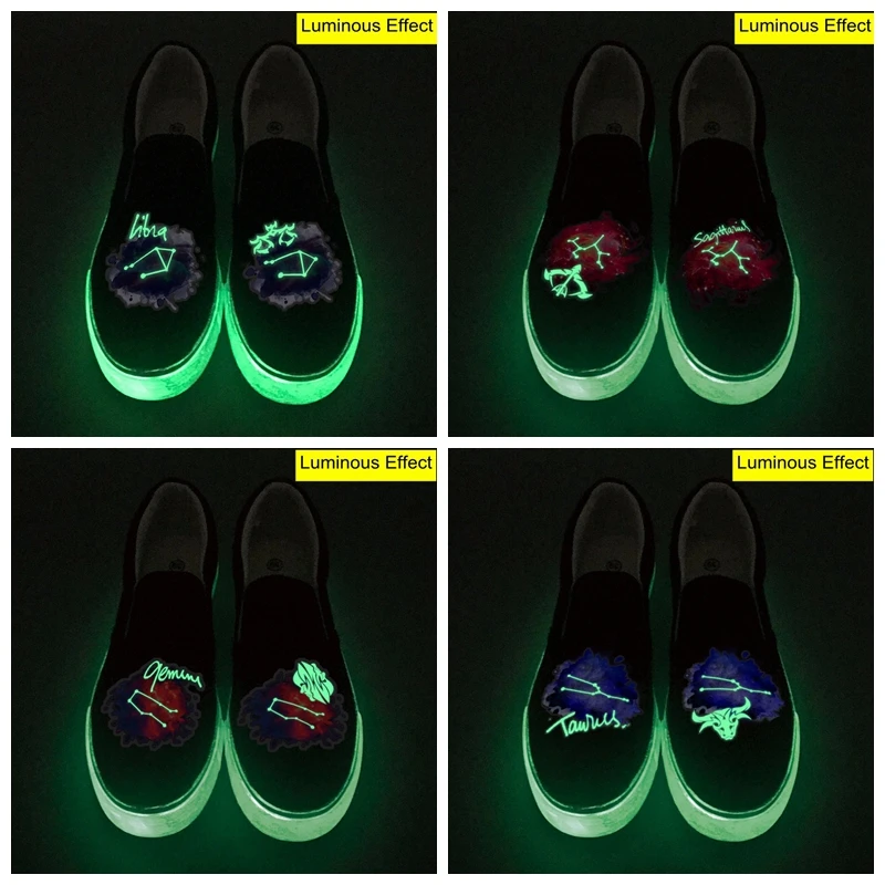 

E-LOV 12 Constellation Design Couples Canvas Shoes Glow Effect Luminous Horoscope Sign Printed Low Top Loafers Slip On