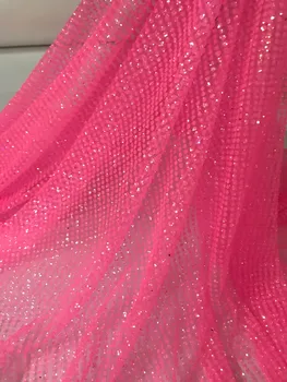 

DiuDiu-3.2408 beaded glued glitter sequins lace fabric Hot selling African French net tulle Lace Fabric for party