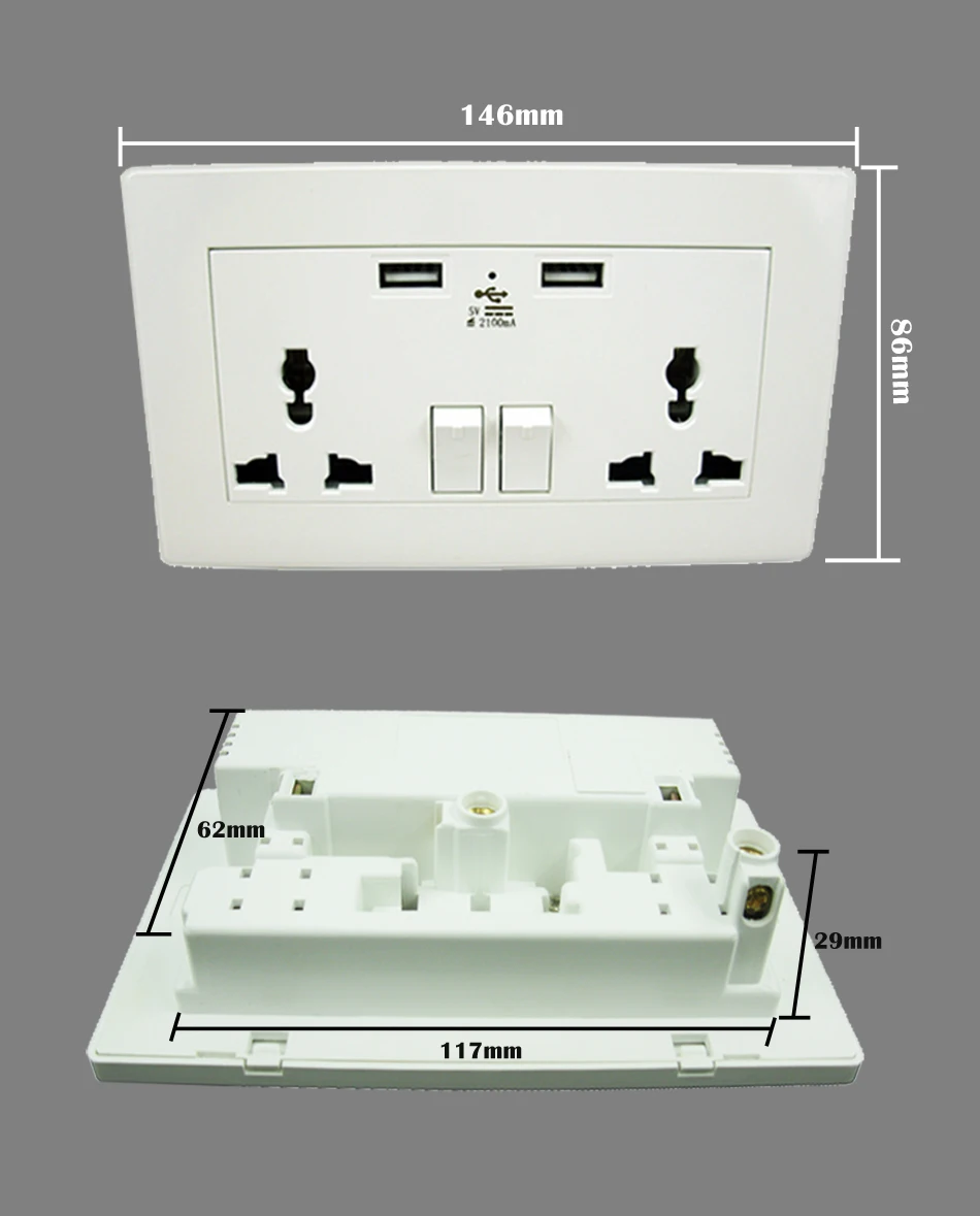 Настенная розетка, Универсальный стандартный отвод с двумя usb-портами, зарядное устройство, высокоскоростной адаптер, блок питания переменного тока