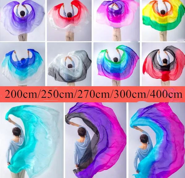 

Wholesaler Cheapest Price Customized Real Silk Belly Dance Silk Veils Hand Thrown Scarf Shawl Gradient 200cm 250cm 270cm 300cm