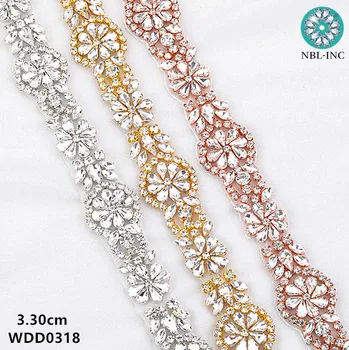 

(1 YARD) Handmade silver crystal rhinestone applique trim gold bridal beaded trim iron on for wedding dress belt WDD0318