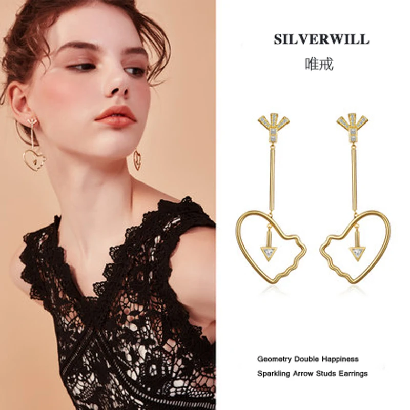 

Silverwill 2018 brand new Sterling 925 Silver chinese style dangle earrings for girls Geometry fashion jewelry good luck gift