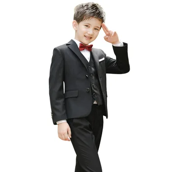 

Boys Weddings Suits 5Pcs Kids Prom Suits Kids Blazers+Vest+Bow Tie+Pants+Shirt Boys Clothing Set Boy Formal Classic Costume G207