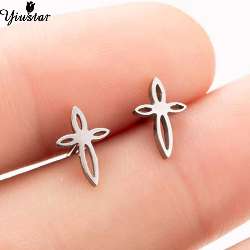 Yiustar Tiny Cute Cherry Shape Religious Cross Earrings Stainless Steel Earing in Stud Christian Gifts Jewellery | Украшения и