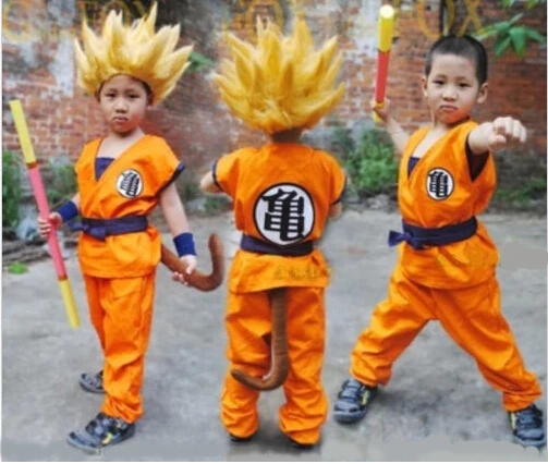 Dragon Ball; Dragonball Z Goku косплей костюм и парик для детей; Детский костюм на Хеллоуин вечерние японское аниме костюм Гоку