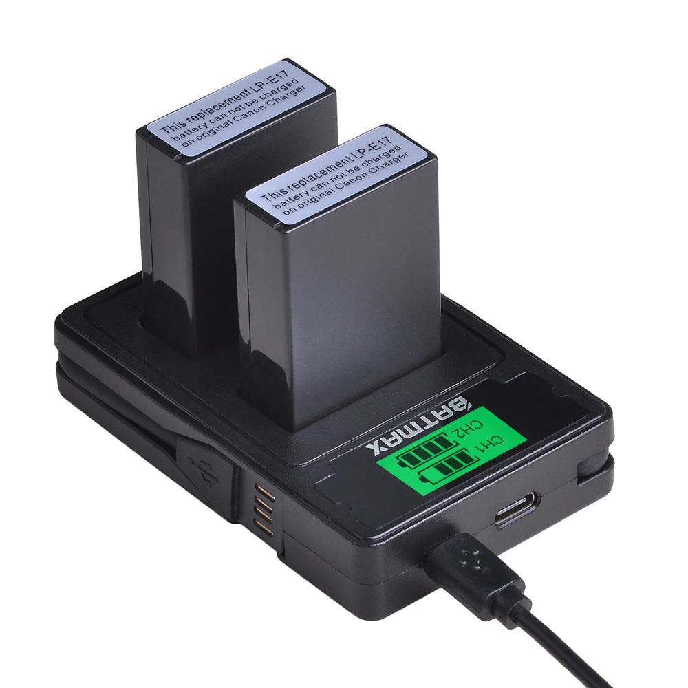 Billige 2Pcs LPE17 LP E17 LP E17 Batterie + LCD Dual USB Ladegerät mit Typ C Port für Canon EOS M3 m5 M6 Rebel T6i T7i EOS 77D 750D