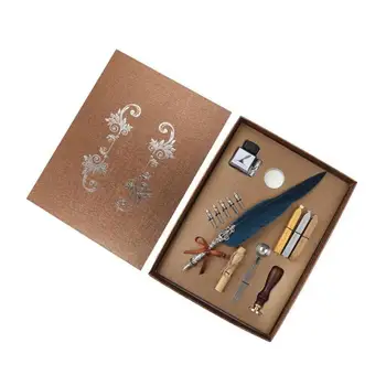 

1set Retro Vintage Calligraphy Feather Dip Pen Writing Ink Set Stationery Quill Fountain Pens Creative Vintage Pen Dropshipping
