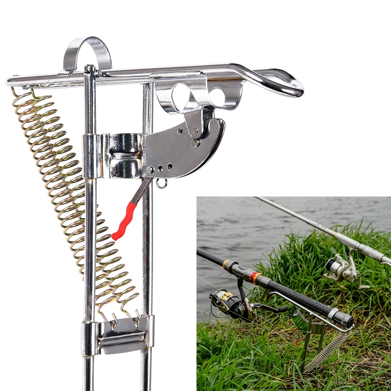 Equipamento de Pesca Suporte da Haste Automático Duplo Ângulo Primavera Peixe Pólo Suporte Pesca Aço Antiferrugem Fising Acessório