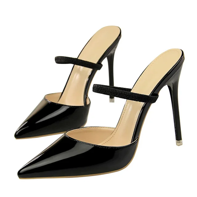 Novedad de 2018! Zapatos metalizados con talón alto y puntiagudo de charol zapatos sencillos para mujer|Sandalias mujer| - AliExpress