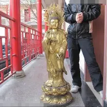 S03383 Тибет буддизм храм Медь Бронза Gild бодхисаттвы Кван Юн Будда Держать Бутылку