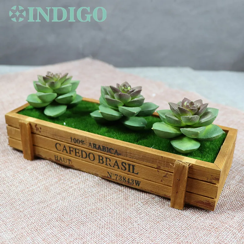 

INDIGO (3 Plants+1Tray /set ) Bonsai Green Echeveria Artificial Succulent Plant Plastic Flower Table DecorationFree Shipping