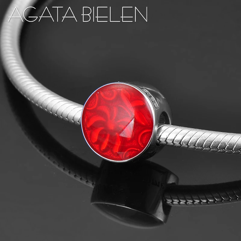 

925 Sterling Silver DIY Jewelry Beads Red Enamel Flower pattern fine Beads Fit Original Pandora Charm Bracelet making