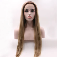 Фэнтези красота Омбре длинные прямые коричневый темный корень Кружева передние парики 2 тона цвет Жаростойкие Волокна полный парик