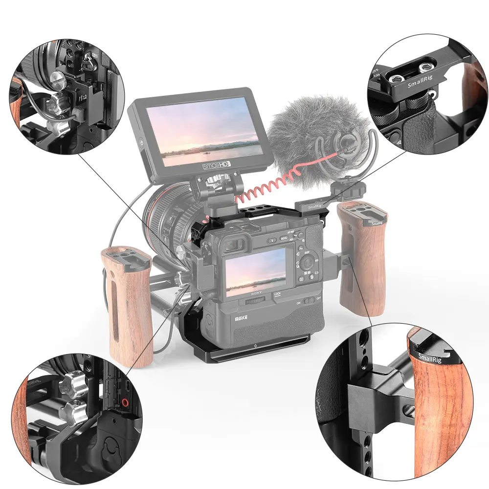 Клетка для DSLR камеры SmallRig Sony A6000/A6300/A6500 с камерой Meike 2268/A6500 батарейным зажимом