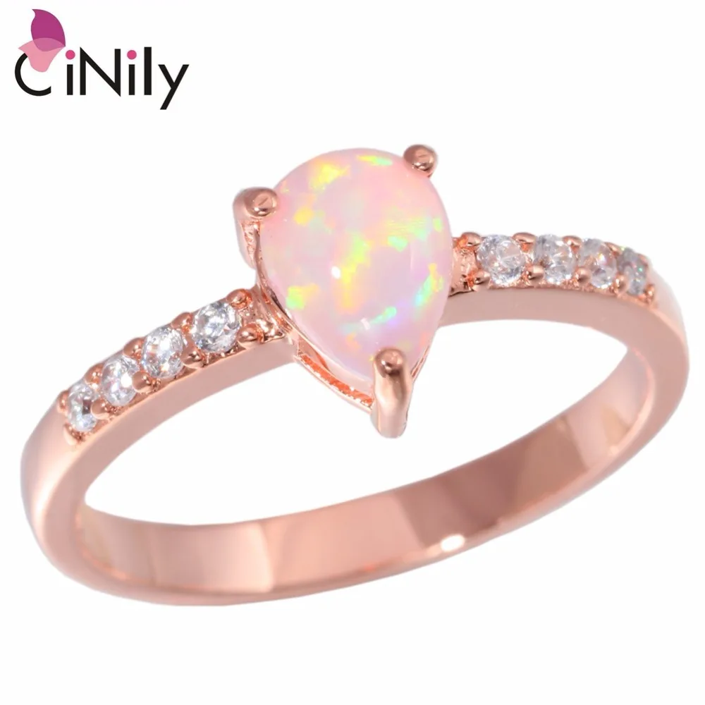 CiNily Created Pink Fire Opal Cubic Zirconia Rose Gold Color Wholesale for Women Jewelry Christmas Gift Ring Size 6-9 OJ9242