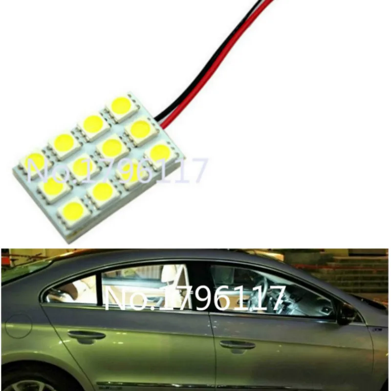 

1x LED Super White Festoon Dome panel light 12SMD 5050 LED Car Auto Interior Roof Lamp Reading light with T10 Festoon 2 Adapters