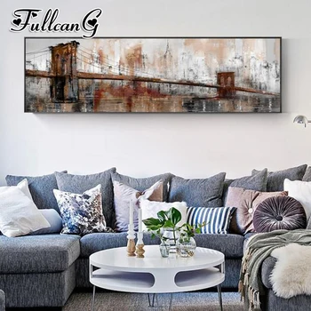 

FULLCANG full square/round drill diy diamond painting sale large 5d embroidery ancient bridge mosaic cross stitch kit FC919
