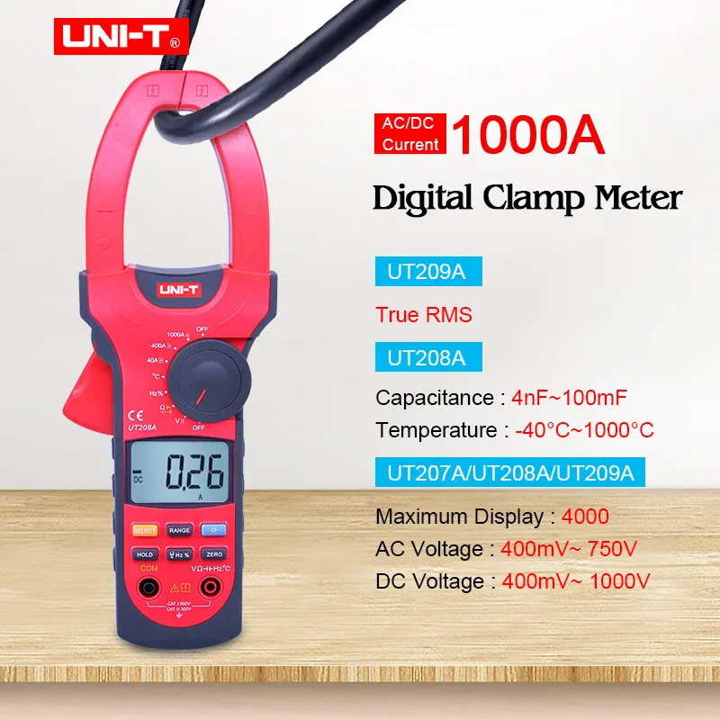 

Digital Clamp Meter UNI-T UT207A/UT208A/UT209A 1000A Auto Range Multimeter AC DC voltage Current Resistance Frequency tester