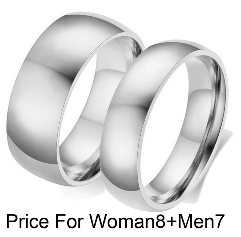 6 мм/8 мм Бразилия простая пара свадебные пара колец серебро из нержавеющей стали ювелирные обручальные кольца набор для женщин и мужчин - Цвет основного камня: Woman8Men7Silver