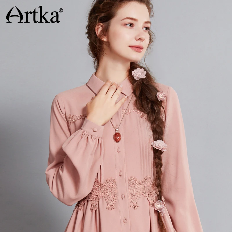 Женское винтажное платье рубашка ARTKA элегантное с рукавами фонариками и